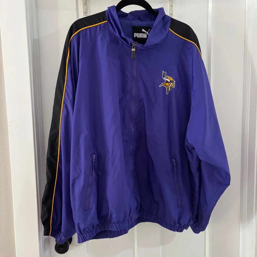 Vintage Puma‎ Minnesota Vikings NFL Track Jacket Purple Black Gold Men's Size XL